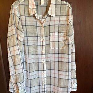 Old Navy Women's Plaid Blouse - White, Gray, Pink